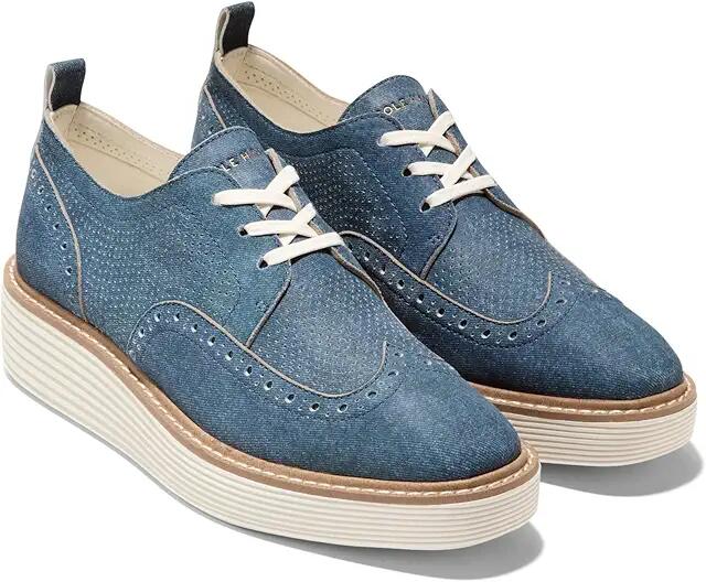 Cole Haan Originalgrand Platform Wing Tip Oxford (Denim Suede/Ivory) Women's Shoes Cover