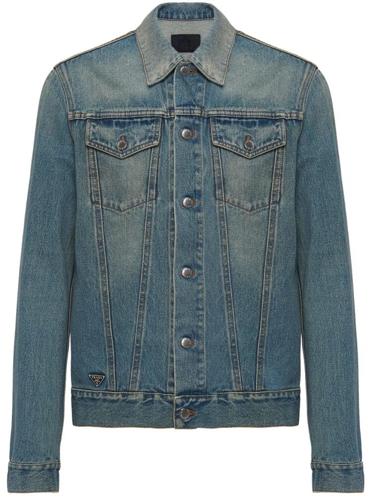 Prada triangle-logo denim blouson jacket - Blue Cover