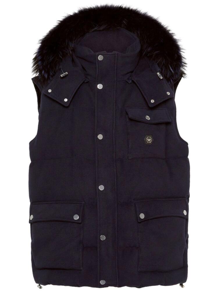 Philipp Plein faux-fur hood padded gilet - Blue Cover