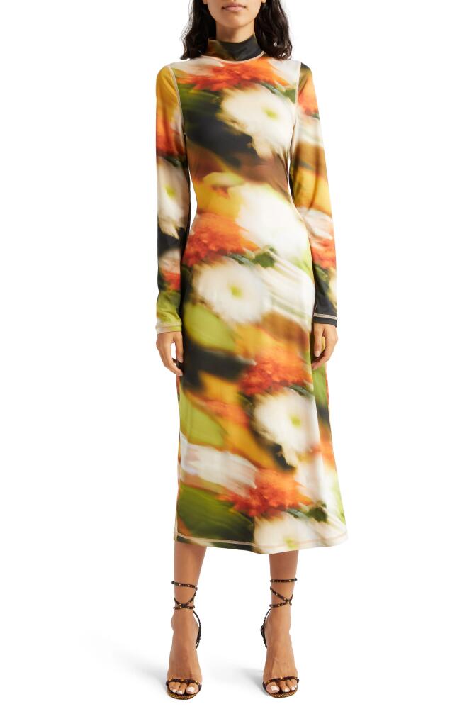 Stine Goya Jessie Abstract Floral Long Sleeve Knit Midi Dress in Flowers In Fast Motion Cover