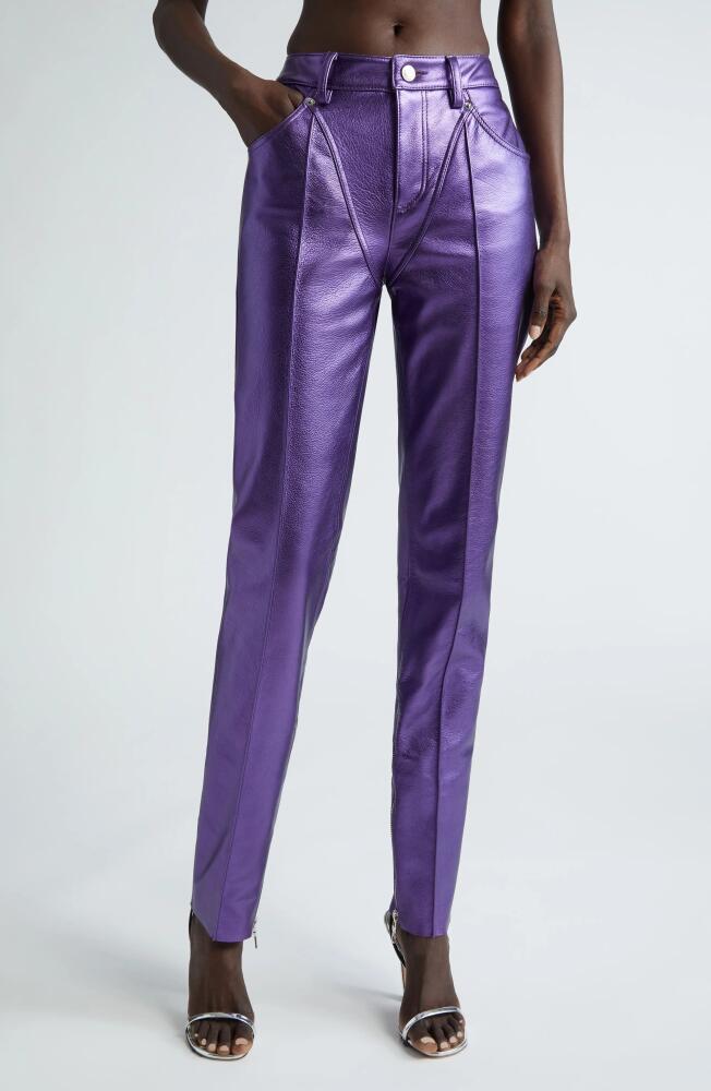 LaQuan Smith Tapered Metallic Leather Pants in Grape Cover