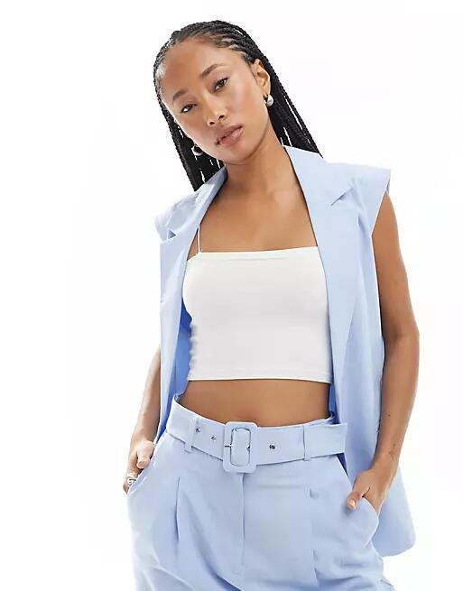 ASOS DESIGN sleeveless tailored linen mix blazer in light blue Cover