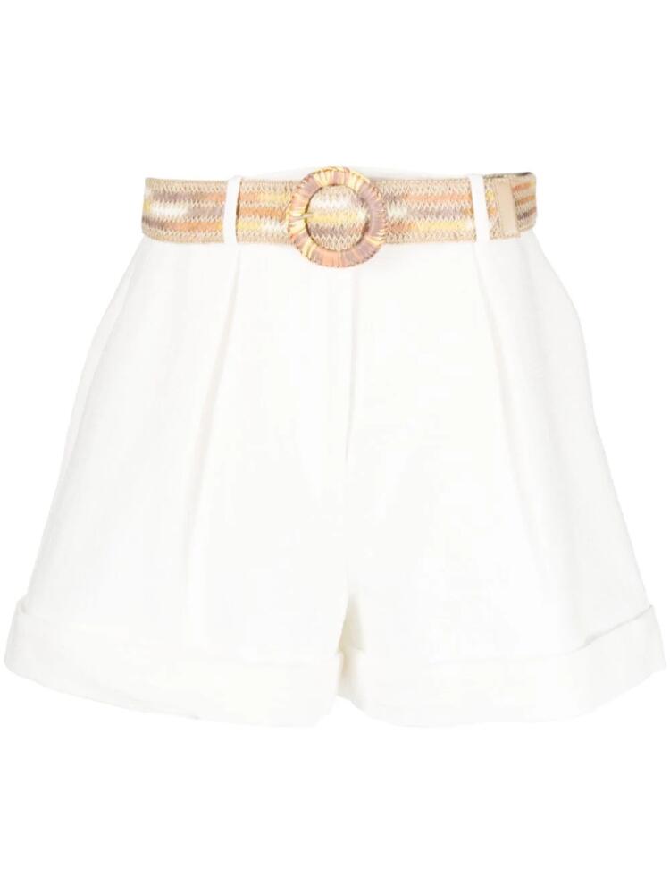 ZIMMERMANN belted pleated cotton shorts - White Cover