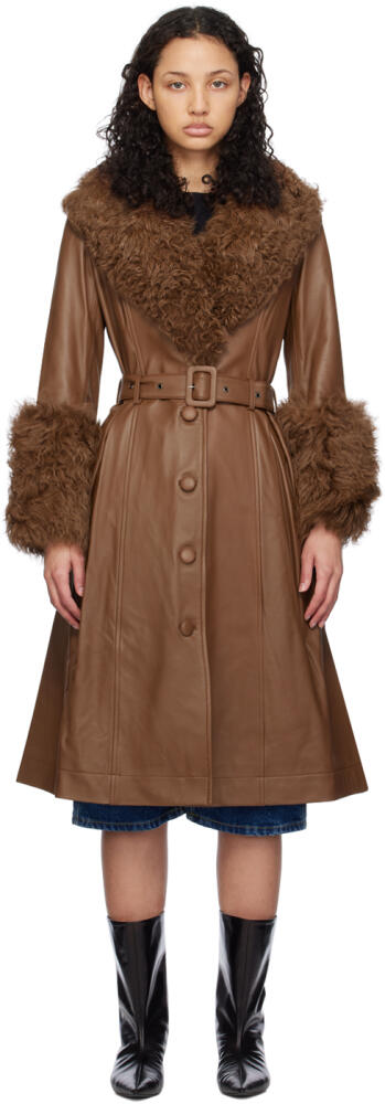 Saks Potts Brown Foxy Shearling Coat Cover