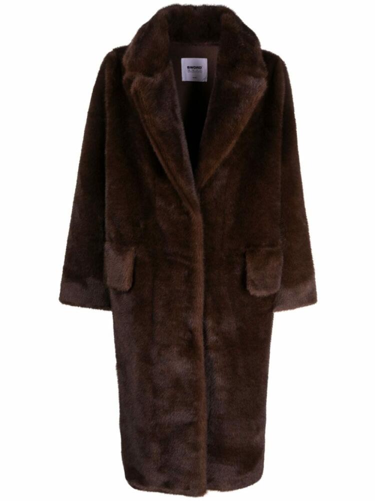 S.W.O.R.D 6.6.44 faux-fur notched-lapels coat - Brown Cover