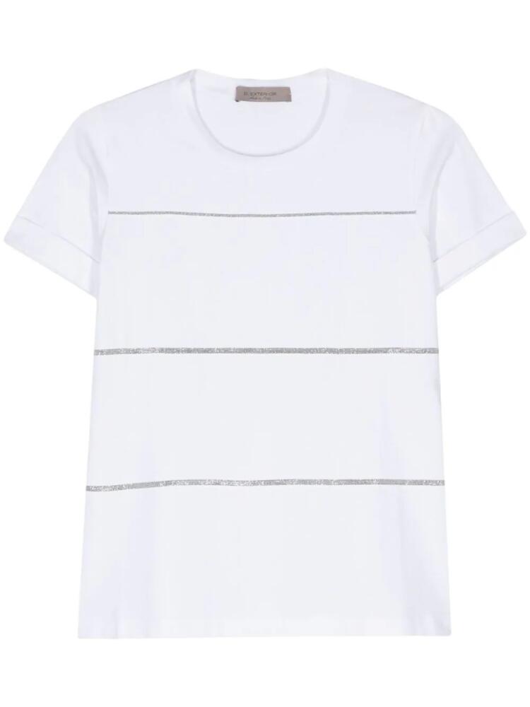 D.Exterior beaded-stripes jersey T-shirt - White Cover