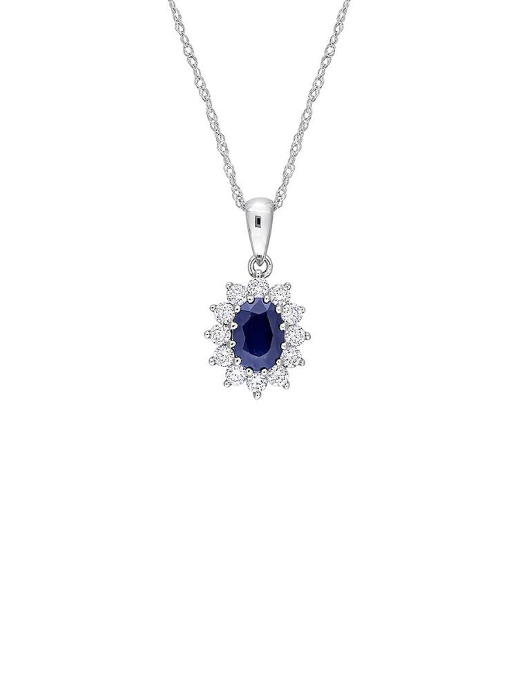 Sonatina Women's 14K White Gold, Sapphire & Diamond Halo Pendant Necklace Cover