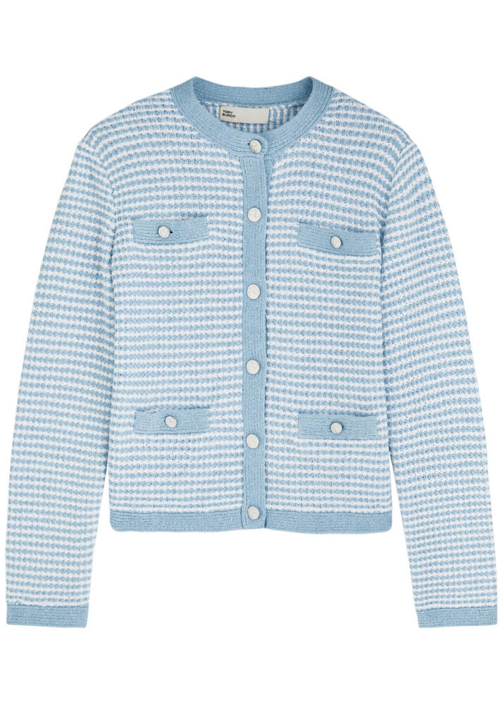 Tory Burch Kendra Striped Cotton-blend Cardigan - Blue And White Cover