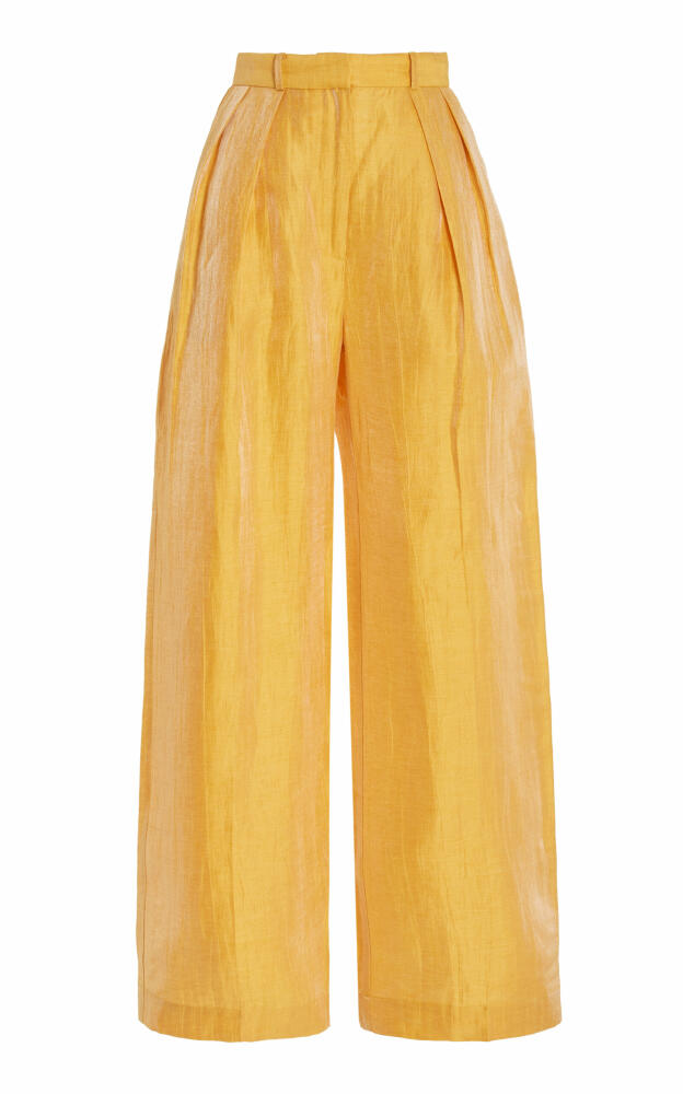 Matthew Bruch - Pleated Linen-Blend Wide-Leg Trousers - Orange Cover