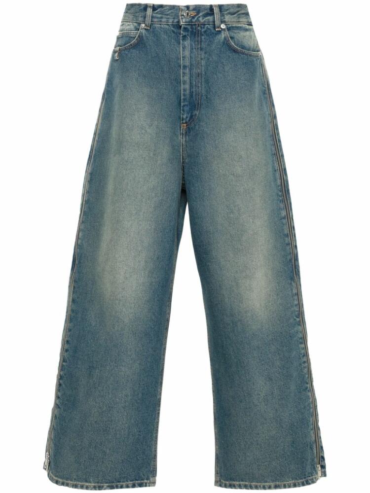 LỰU ĐẠN zip-detail wide-leg jeans - Blue Cover