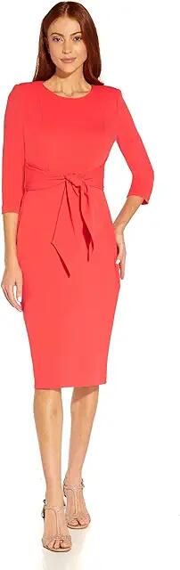 Adrianna Papell Knit Crepe Tie Waist Sheath Dress (Vibrant Coral) Women's Dress Cover