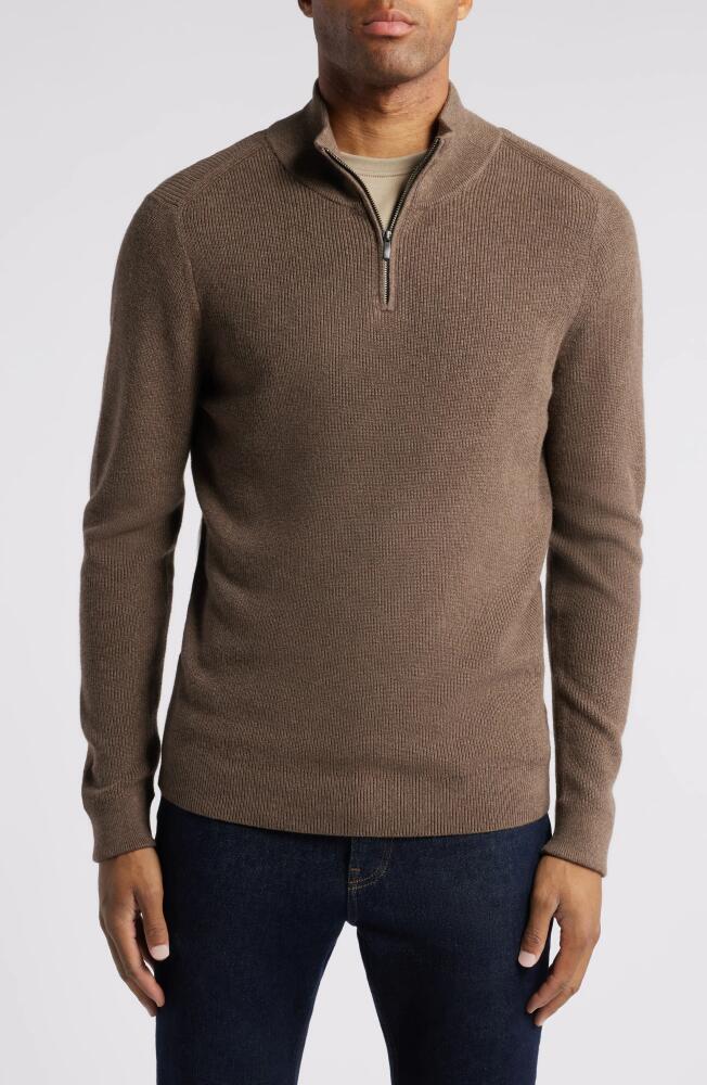 Nordstrom Cotton & Cashmere Quarter Zip Sweater in Brown Marl Cover