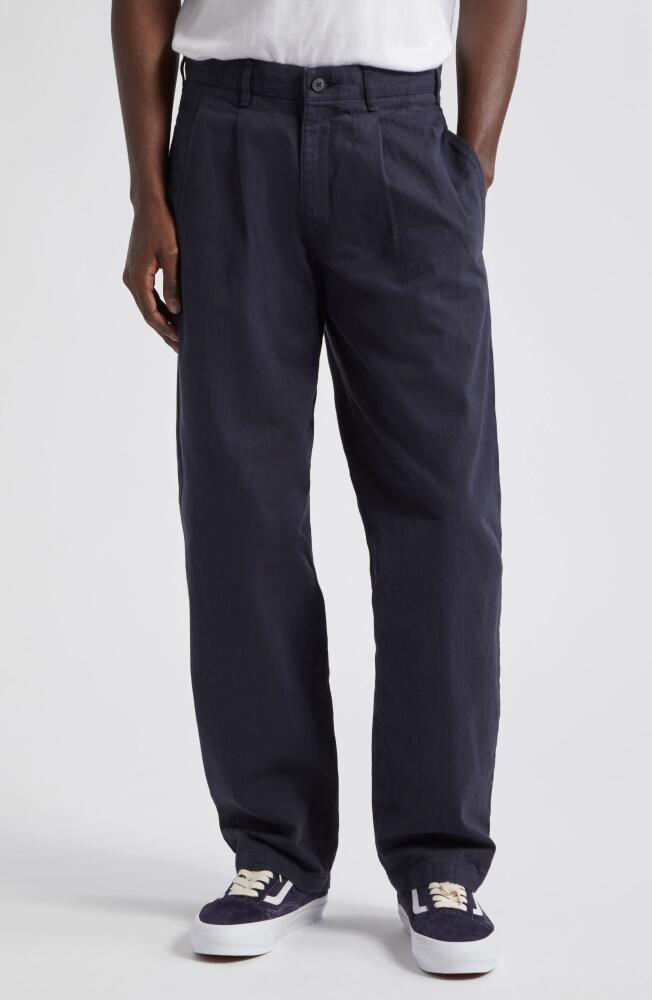 Noah Double Pleat Cotton Herringbone Pants in Navy Cover