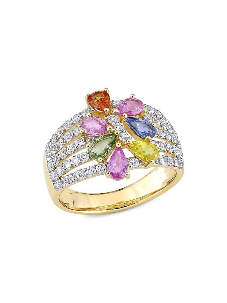 Sonatina Women's 14K Yellow Gold & Multi Color Treated Sapphire Floral Ring Cover