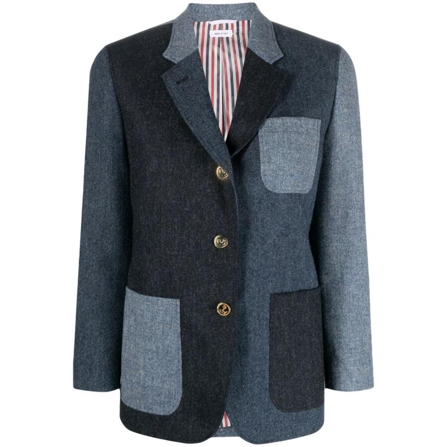 Thom Browne Ladies Navy Patchwork Donegal Tweed Blazer Cover