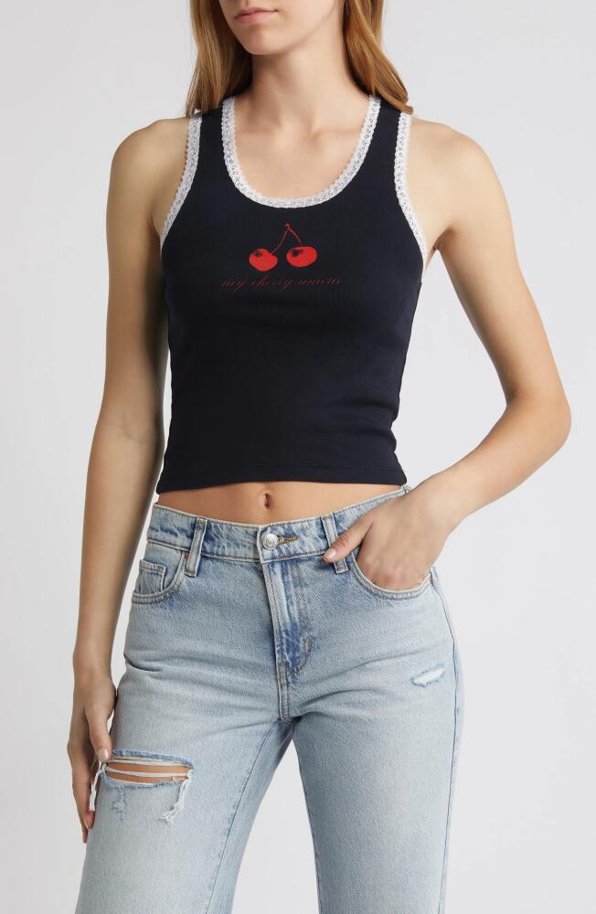 Daydreamer My Cherry Amour Lace Trim Tank Top in Black Onyx Cover