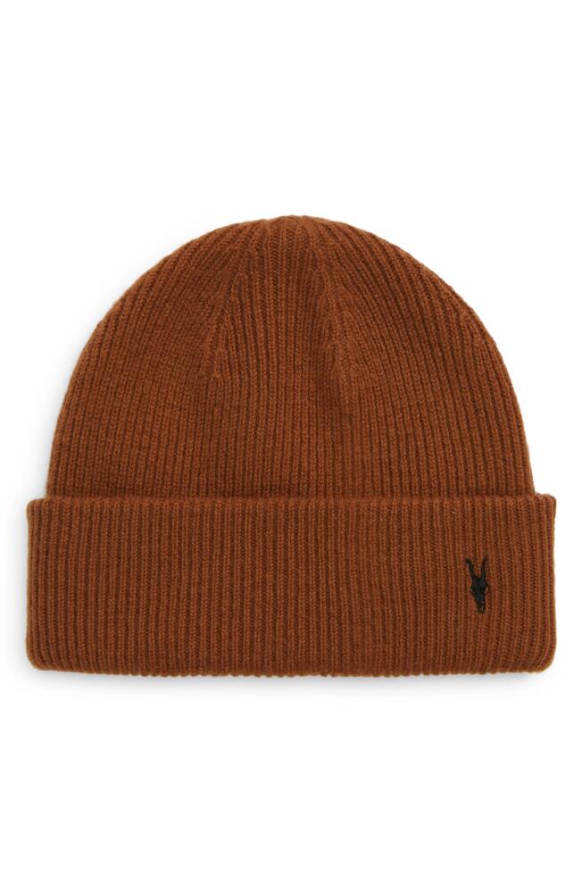 AllSaints Ramskull Embroidered Beanie in Basket Brown Cover