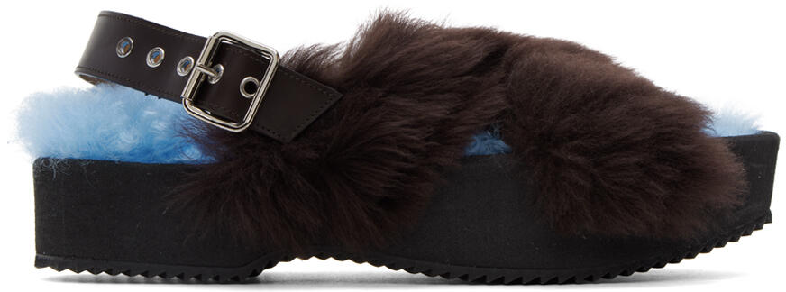 Dries Van Noten Blue & Black Furry Sandals Cover