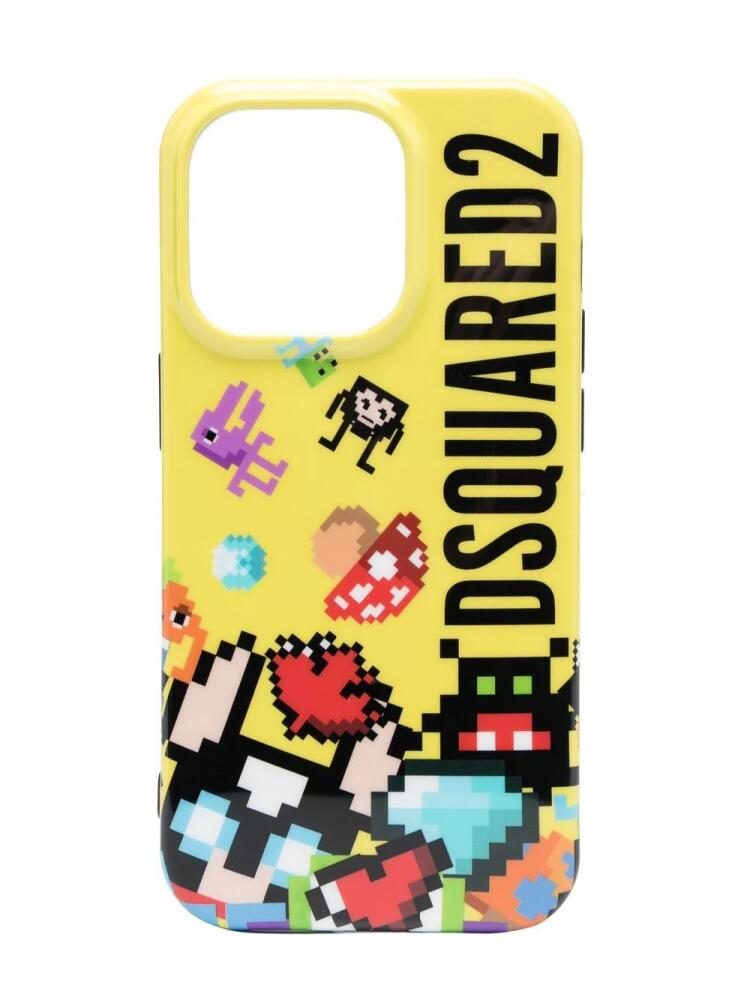 DSQUARED2 pixelated-print iPhone 14 case - Yellow Cover