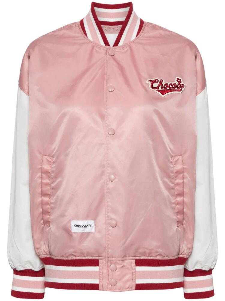 CHOCOOLATE logo-appliqué bomber jacket - Pink Cover