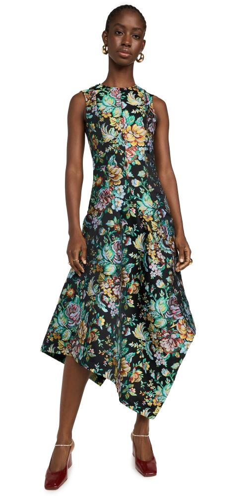 Marques Almeida Brocade Fitted Sleeveless Dress with Assymetric Hem Black Cover