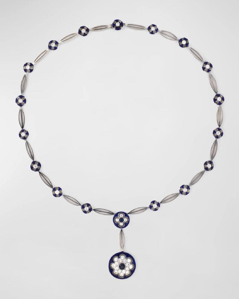 NM Estate Estate Platinum and Blue Enamel Y Necklace with Sapphires and Diamonds, 16.5"L Cover