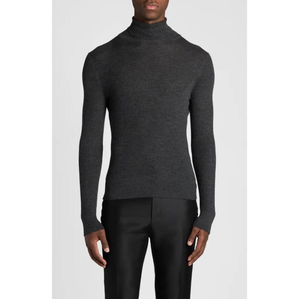 TOM FORD Wool, Silk & Cashmere Rib Turtleneck Sweater in Ig721 Charcoal Melange Cover