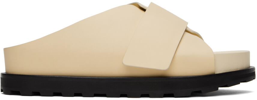 Jil Sander Beige Cross-Strap Leather Slides Cover