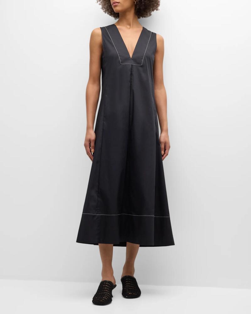 SIMONMILLER Mar Sleeveless Topstitched Poplin Midi Dress Cover