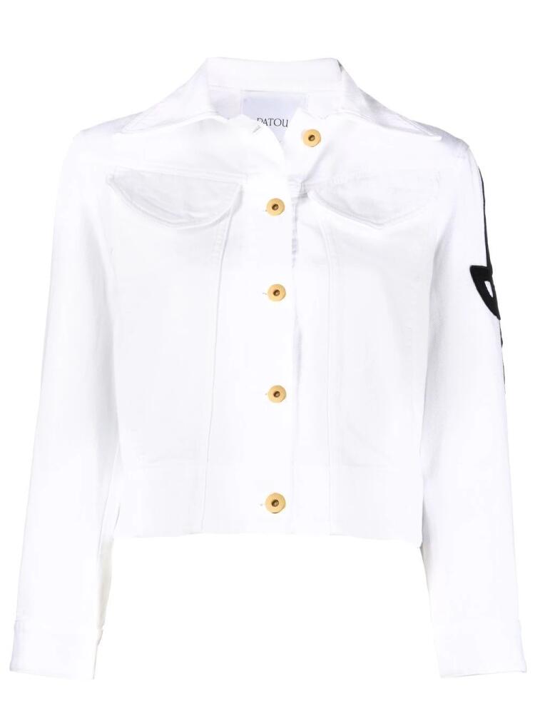 Patou embroidered-logo detail denim jacket - White Cover