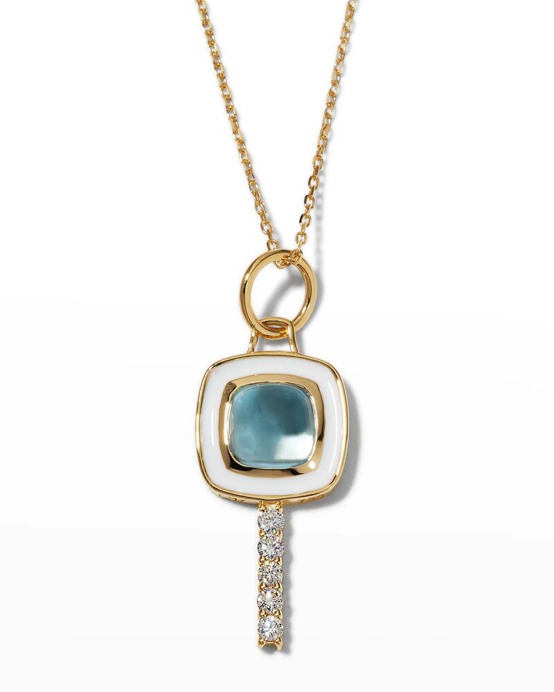 Monica Rich Kosann 18K Yellow Gold Mini Cushion Key Necklace with White Enamel, Blue Topaz, and Diamonds Cover