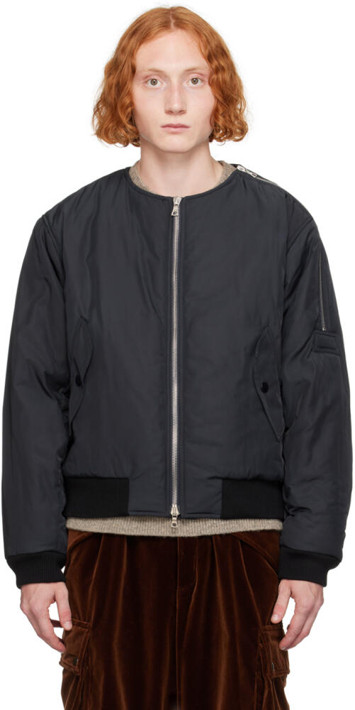 Dries Van Noten Navy Collarless Bomber Jacket Cover