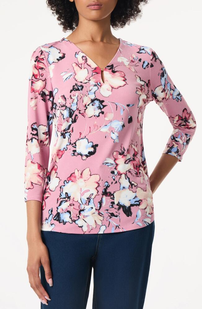 Jones New York Noodle V-Neck Three-Quarter Sleeve Stretch Top in Marble Pink Multi Cover