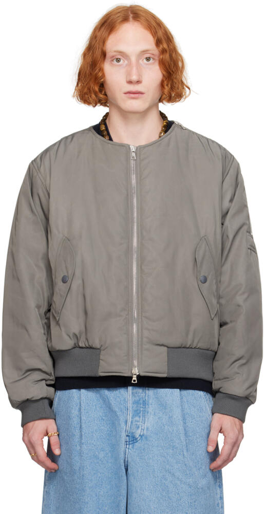 Dries Van Noten Gray Collarless Bomber Jacket Cover