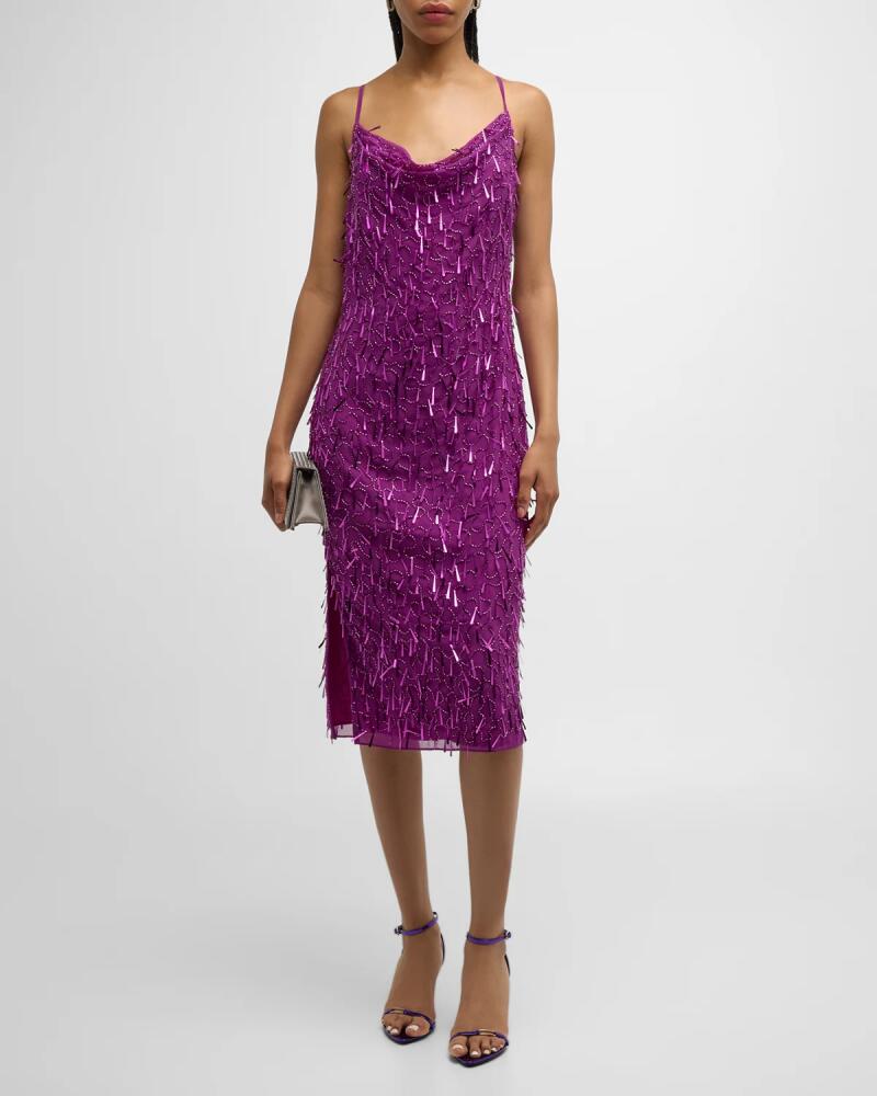 Liv Foster Cowl-Neck Bead and Sequin Midi Dress Cover