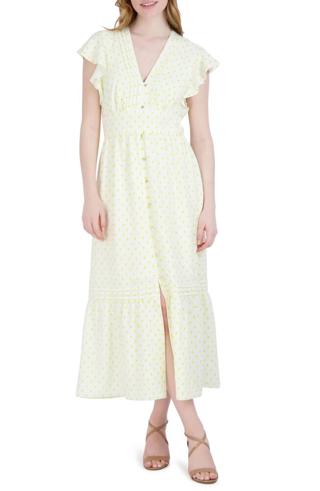 Julia Jordan Flutter Sleeve Pintuck Maxi Dress in Ivory/Yellow Cover