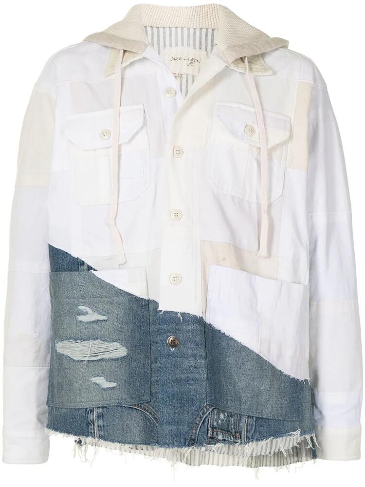 Greg Lauren patchwork hooded overshirt - White Cover