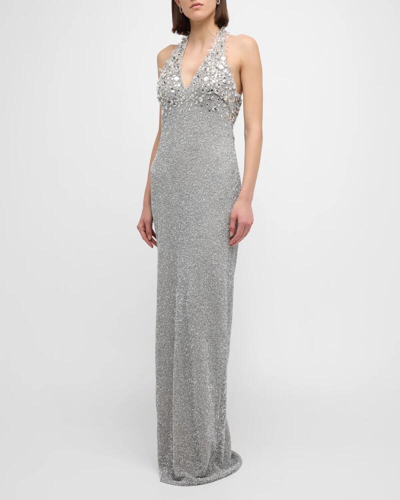 Pamella Roland Beaded Halter Gown with Crystal Embellishment Cover