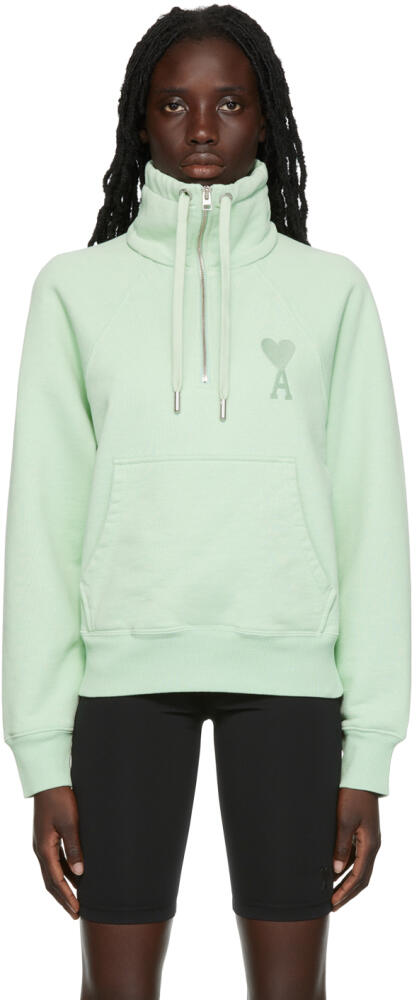 AMI Paris Green Ami de Cœur Half-Zip Sweatshirt Cover