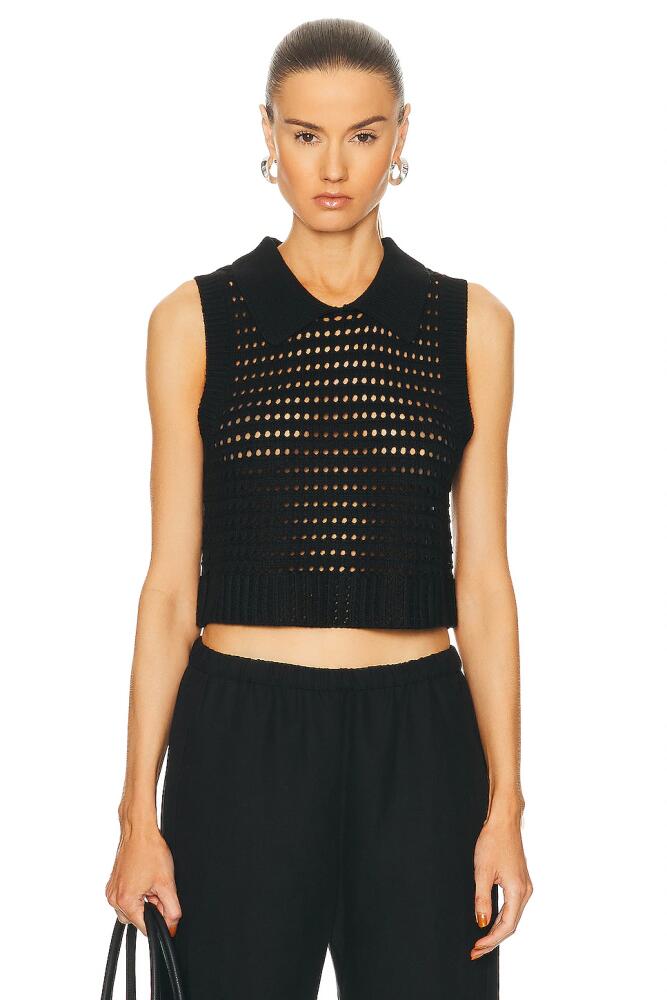 MATTHEW BRUCH Knit Mesh Collared Tank Top in Black Cover