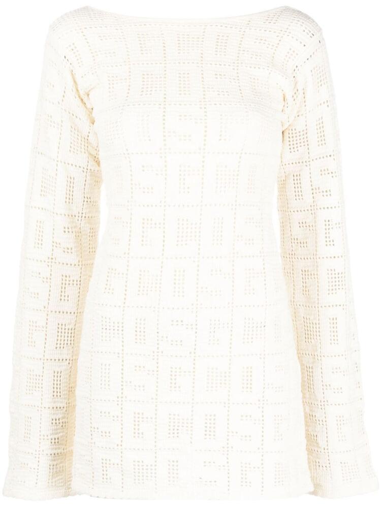 GCDS crochet-monogram long-sleeve dress - Neutrals Cover