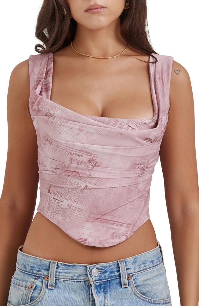 HOUSE OF CB Una Floral Cowl Neck Lace-Up Corset Top in Warm Pink Cover