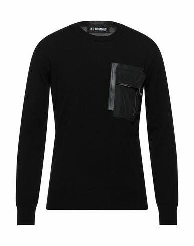 Les Hommes Man Sweater Black Virgin Wool Cover