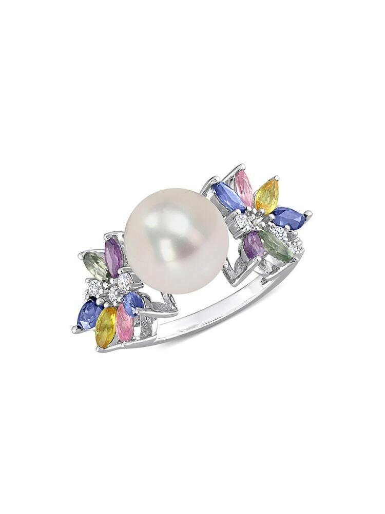 Sonatina Women's 14K White Gold, 9-9.5MM Freshwater Cultured Pearl & Multi Stone Ring Cover