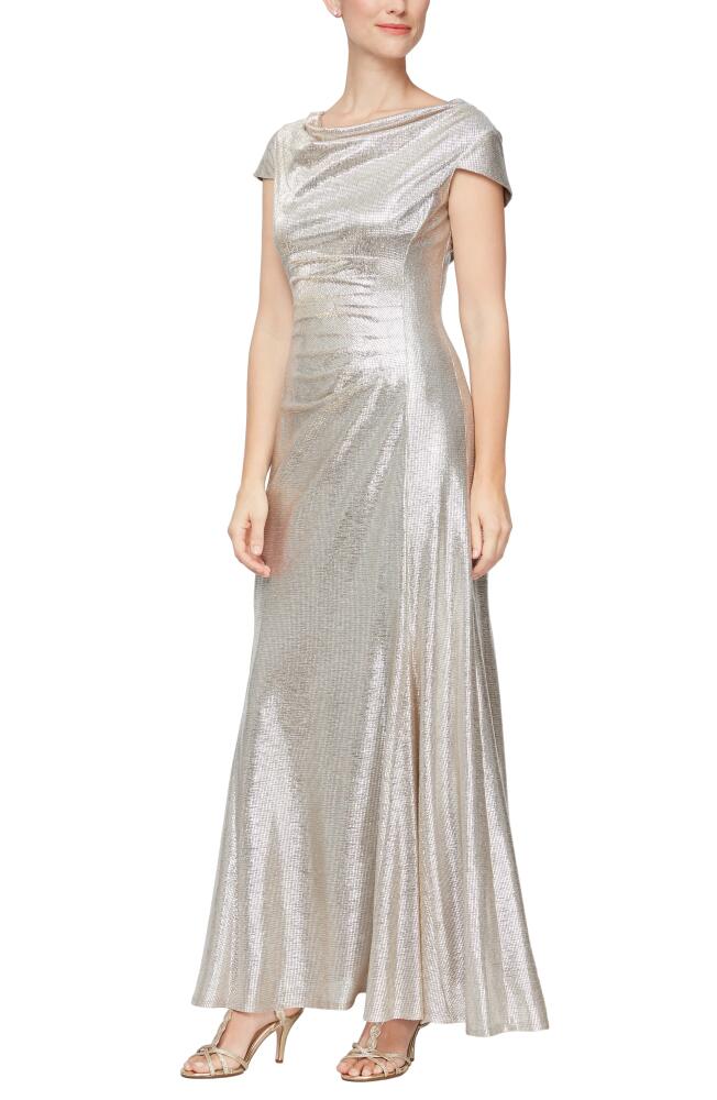 Alex Evenings Metallic Cap Sleeve A-Line Gown in Champagne Cover