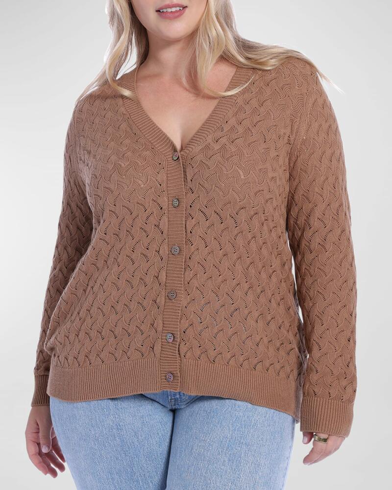 Minnie Rose Plus Size Pointelle Cotton-Cashmere Cardigan Cover