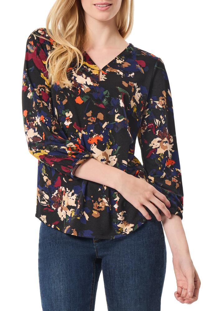 Jones New York Moss Print Three-Quarter Sleeve Crepe Top in Jones Black Multi Cover