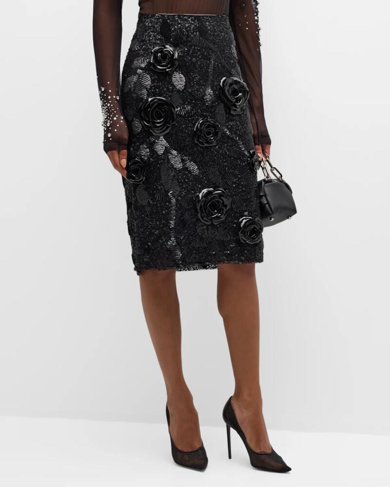 Des Phemmes Sequined Floral Pencil Skirt Cover