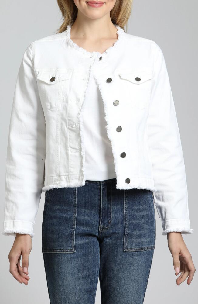 APNY Frayed Collarless Denim Jacket in White Cover