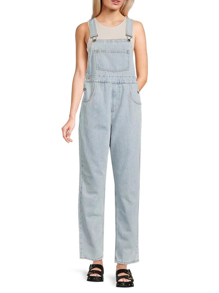 WeWoreWhat Women's Squareneck Denim Overalls - Light Wash Cover